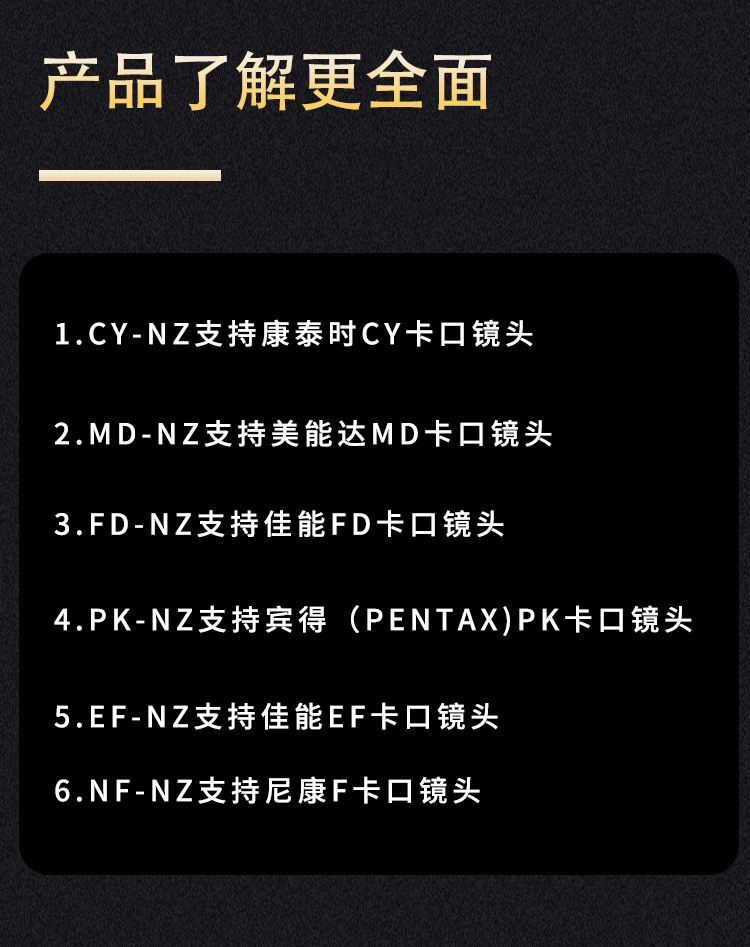 六款卡口镜头支持一览